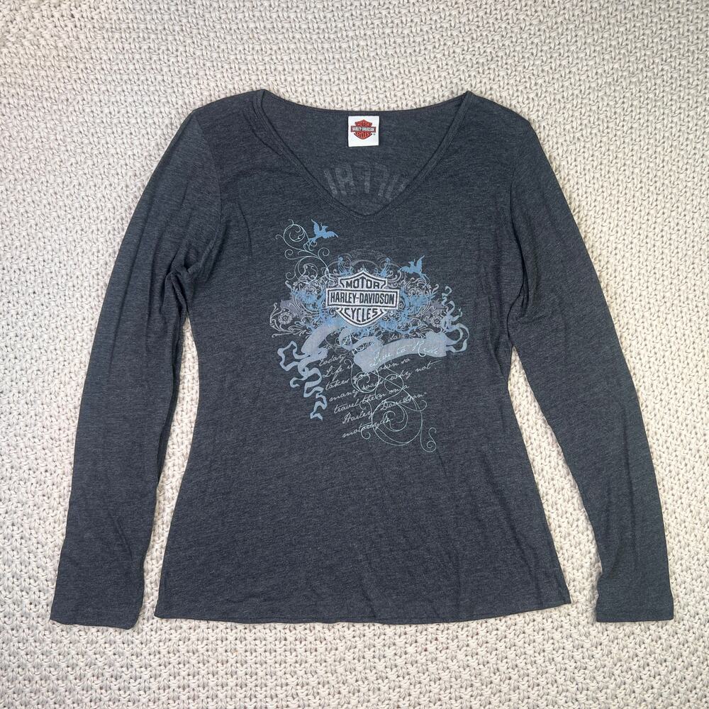 Y2K Harley Davidson Buffalo New York Dark Grey Long Sleeve Top Tshirt‎ - Size XL